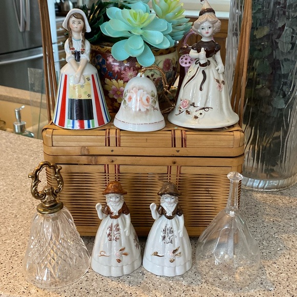 7 Vintage Porcelain/Crystal Bells - Picture 1 of 16